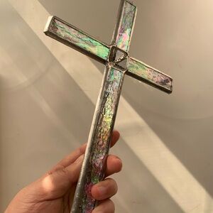 Anthropologie Iridescent Cross with Silver Accents